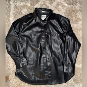 Abercrombie & Fitch Faux Leather Oversized Button-Up